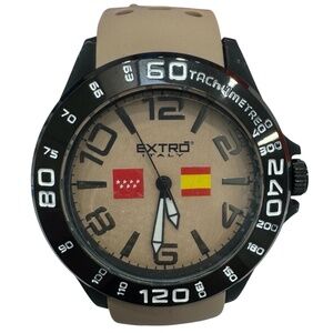 EXTRO ITALY WATER RESISTANT TACHYMETRE WATCH W FLAGS OF SPAIN AND MADRID - NIB